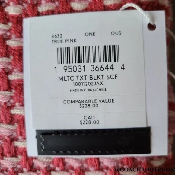 COACH OVERSIZED True Pink Blanket Scarf Texture With Fringe Coach Leather Patch - Picture 4 of 5